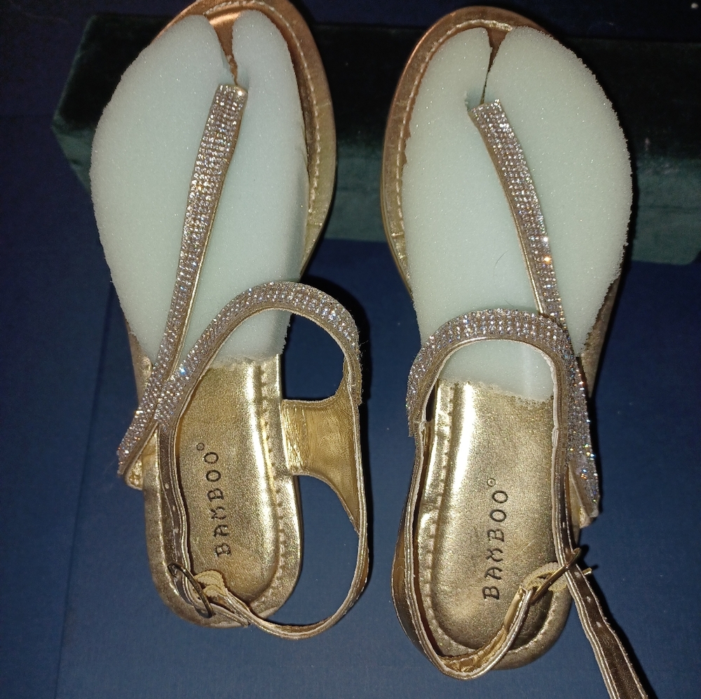 Gold Rhinestone Sandals - Picture 9 of 10